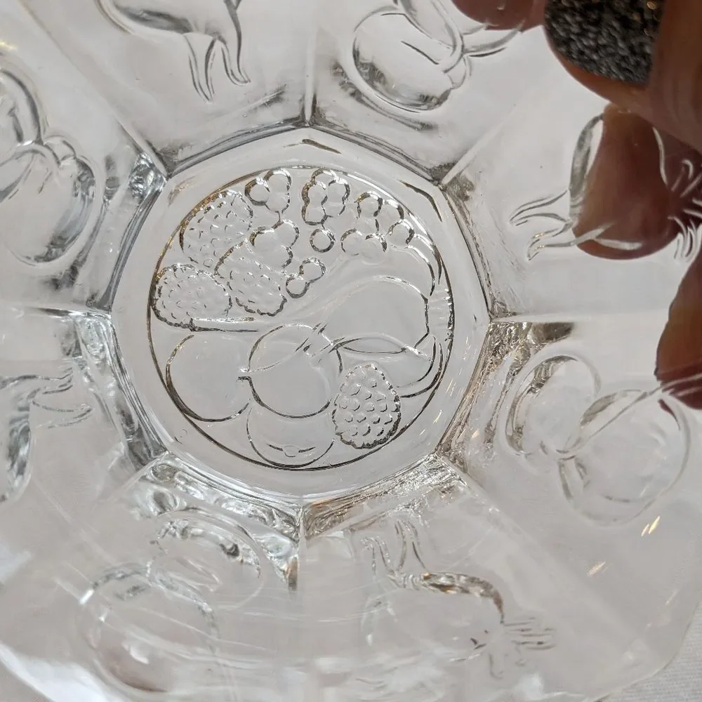 Vintage Ramekin Bowl MCM Glass Octagon 4 inch Embossed Fruits Vegetables 1950s